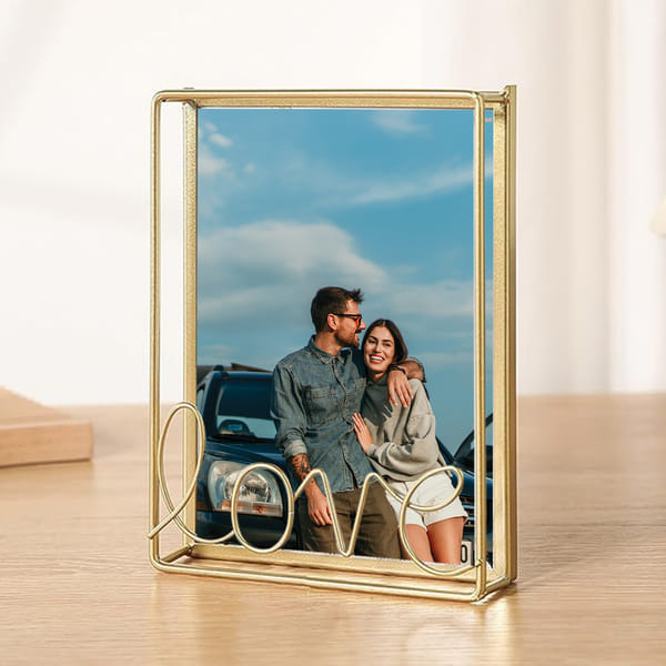 Personalized Radiant Love Golden Metal Photo Frame