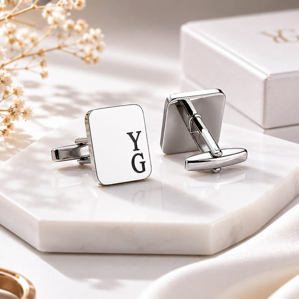 Personalized Rectangular Silver Cufflinks for Dad