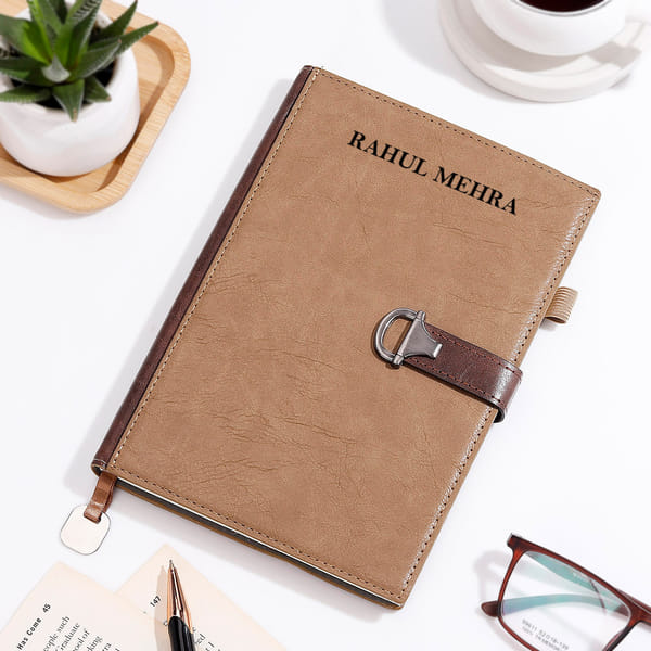 Personalized Refined Brown Faux Leather Diary