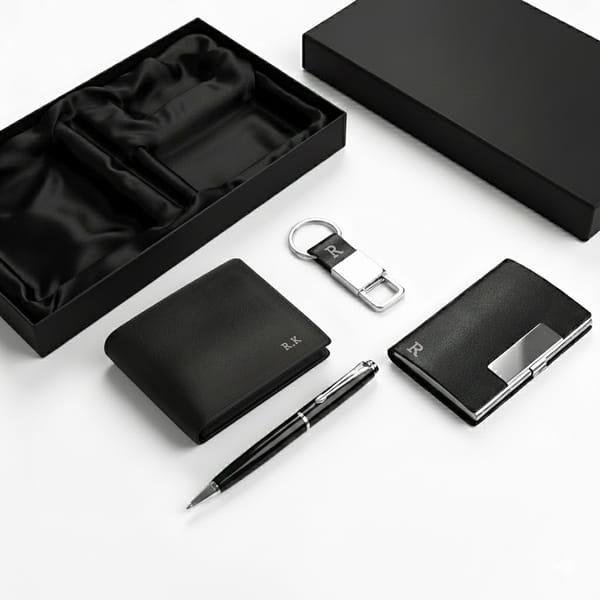 Personalized Refined Faux Leather Wallet Gift Set For Him