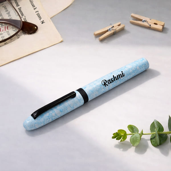 Personalized Rollerball Pen with Blue Marble Design
