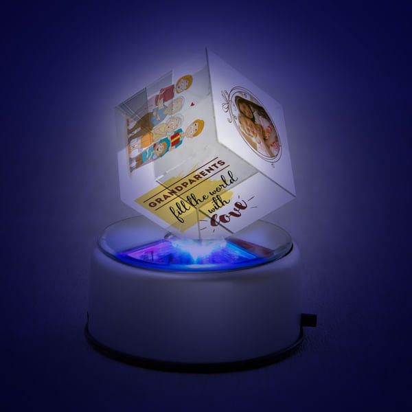 Personalized Rotating LED Crystal Cube for Grandparents