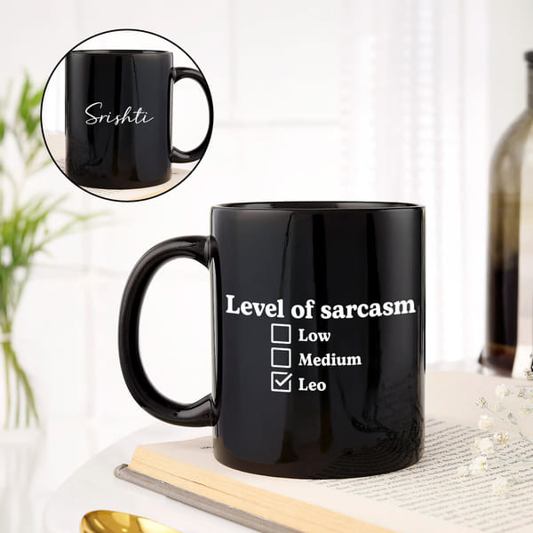 Personalized Sarcasm Leo Black Coffee Mug