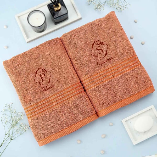 Personalized Set of 2 Terracotta Bath Towels