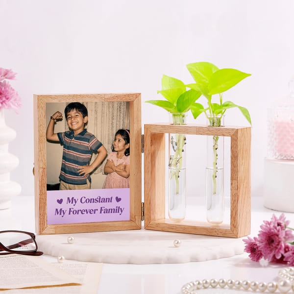 Personalized Sibling Photo Frame with Test Tube Planter
