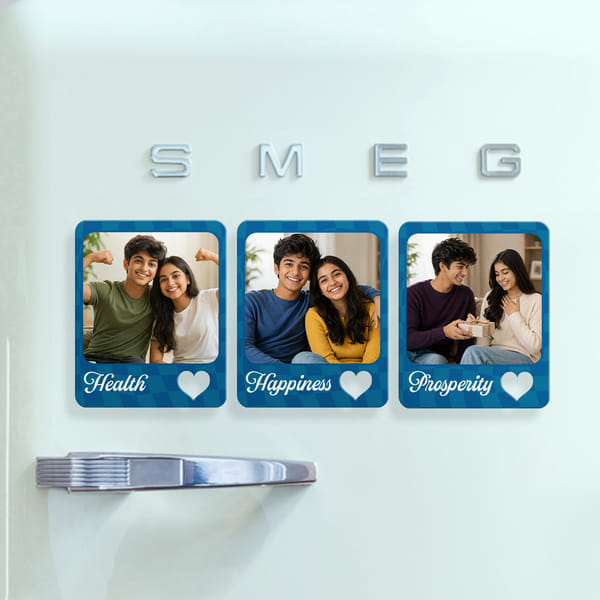 Personalized Sibling Photo Fridge Magnet Trio for Rakhi