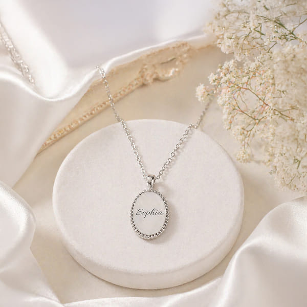 Personalized Silver Oval Name Necklace