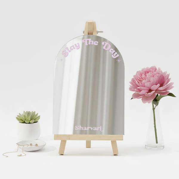 Personalized Slay The Day Mirror With Wooden Easel