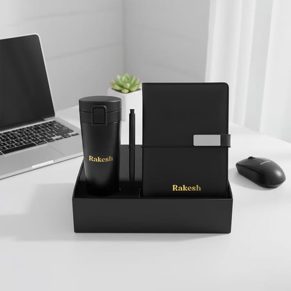 Personalized Sleek Black Bottle & Diary Gift Set for Dad