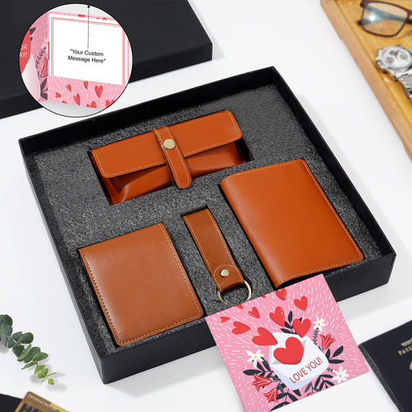 Personalized Sophisticated Leather Gift Set For Valentine's Day