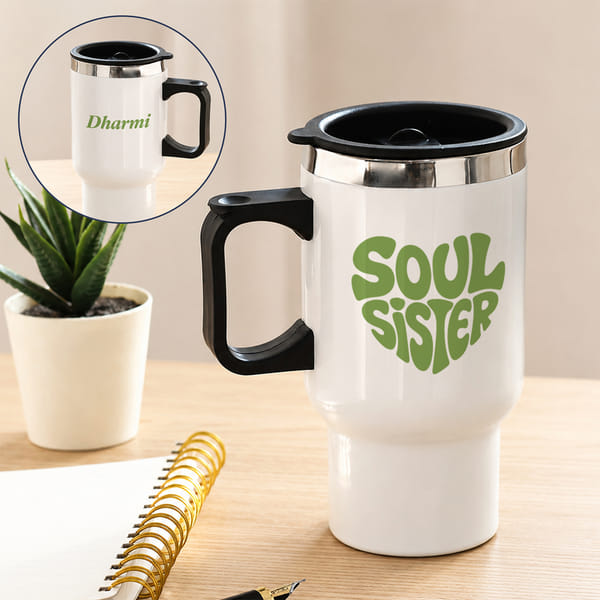 Personalized Soul Sister Travel Mug for Rakhi