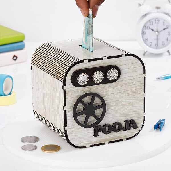 Personalized Square Wooden Piggy Bank