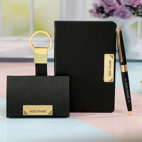 Personalized Stationery Gift Set in Black and Gold