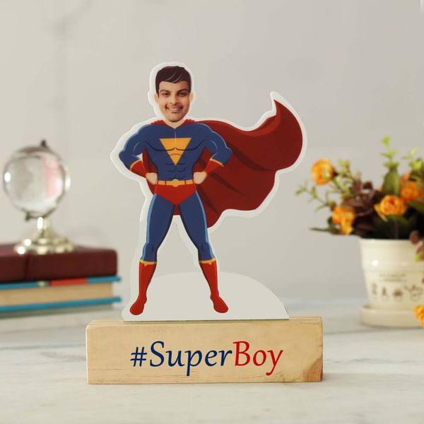 Personalized  Superboy Caricature with Wooden Stand