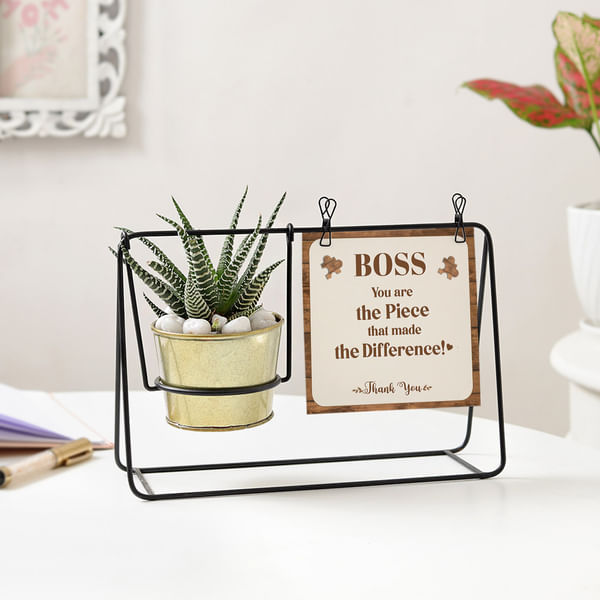 Personalized Swing Planter And Polaroid For Boss