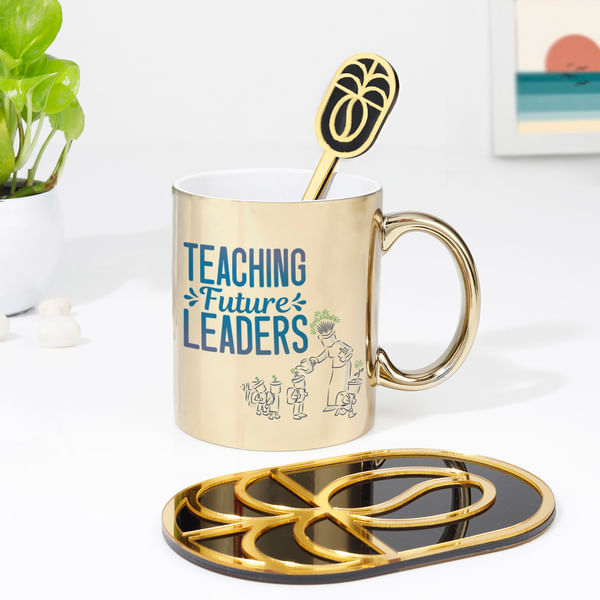 Personalized Teaching Future Leaders Golden Mug And Coaster Combo