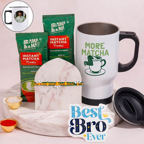 Personalized Travel Mug & Beaded Rakhi Hamper