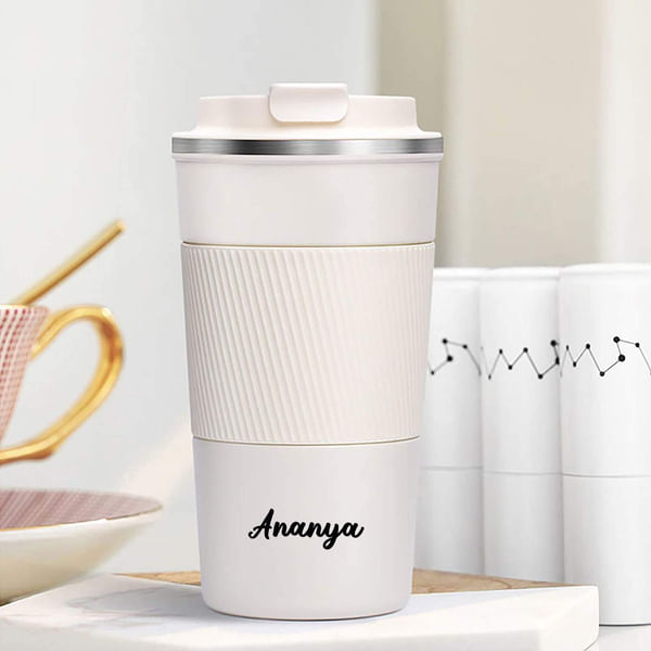 Personalized White Insulated Coffee Tumbler