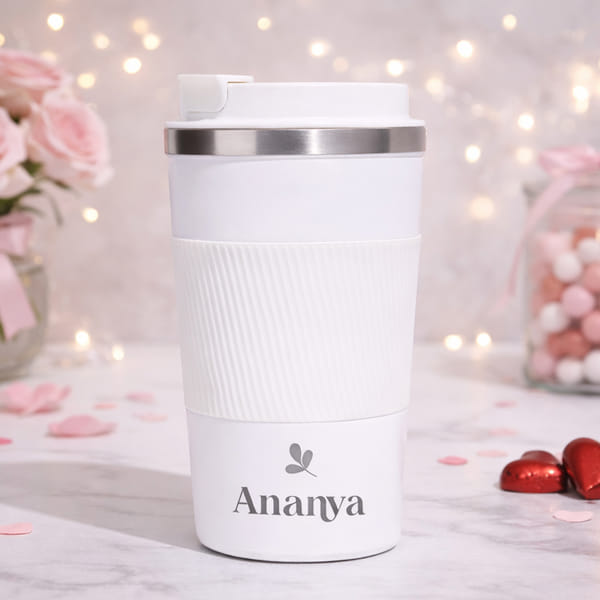 Personalized White Insulated Coffee Tumbler - 510 ML