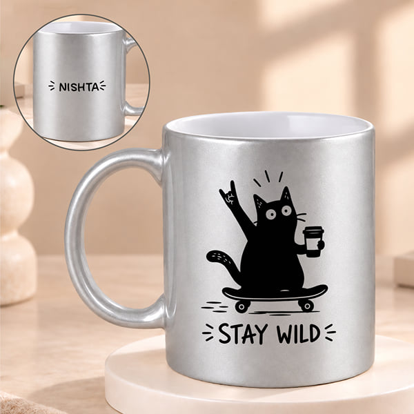 Personalized Wild Cat Silver Mug