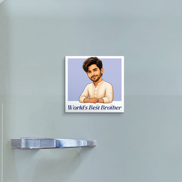 Personalized World's Best Brother Caricature Fridge Magnet for Rakhi