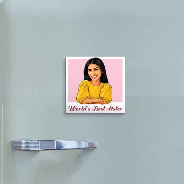 Personalized World's Best Sister Caricature Fridge Magnet for Rakhi