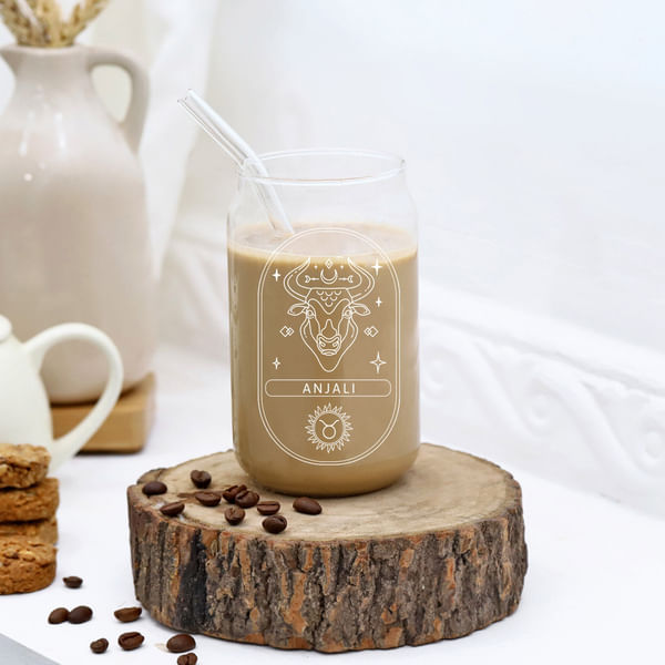 Personalized Zodiac Can Glass With Straw - Taurus