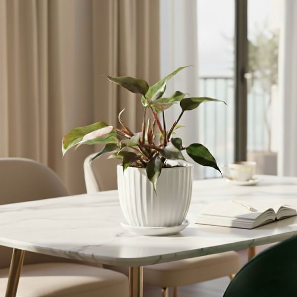 Philodendron Pink Princess In White Lining Vase