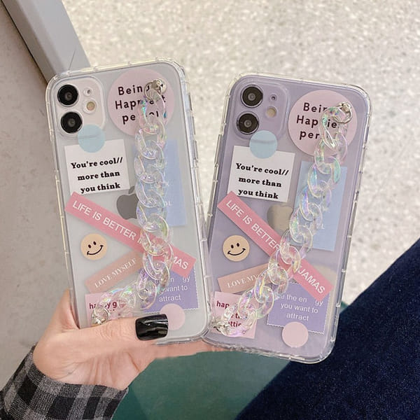 Phone Case With Wrist Strap Chain - Aesthetic Quotes - Single Piece