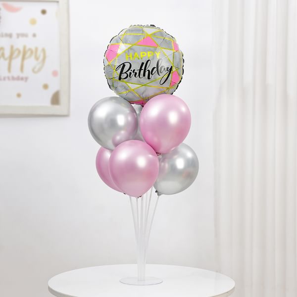 Pink And Silver Birthday Balloon Arrangement