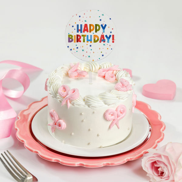 Pink And White Bows Birthday Cake
