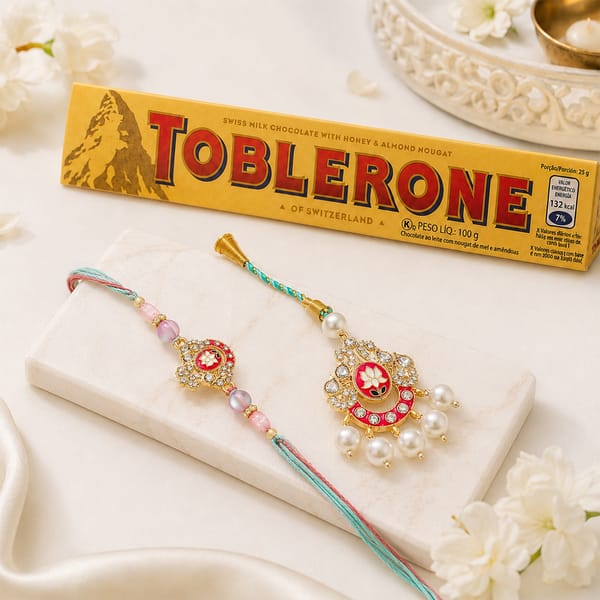 Pink Bhaiya Bhabhi Rakhi and Toblerone Combo