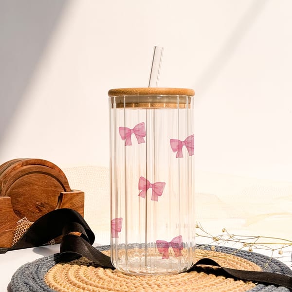 Pink Bow Ripple Sipper With Straw - 500 ML