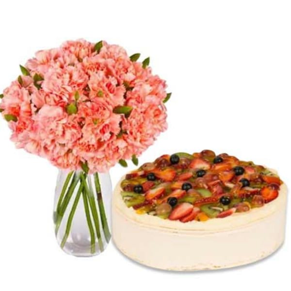 Pink Carnations and Fruit Cake Combo