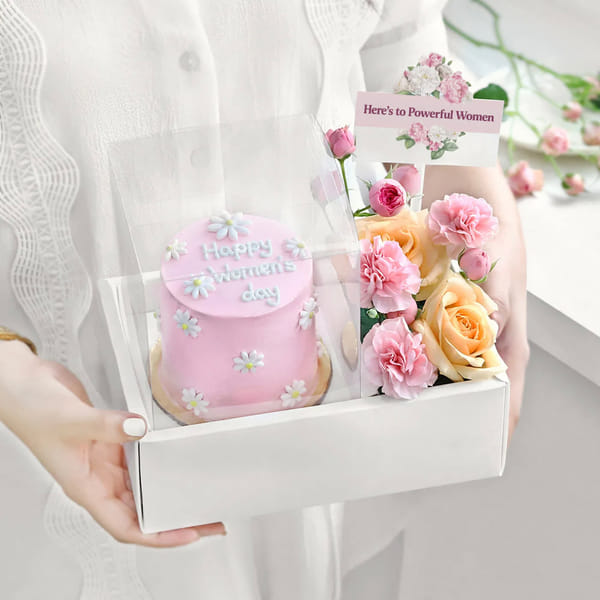 Pink Charm Cake & Roses Hamper for Women's Day
