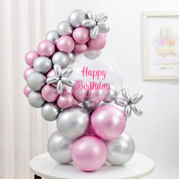Pink Chrome Birthday Balloon Arrangement