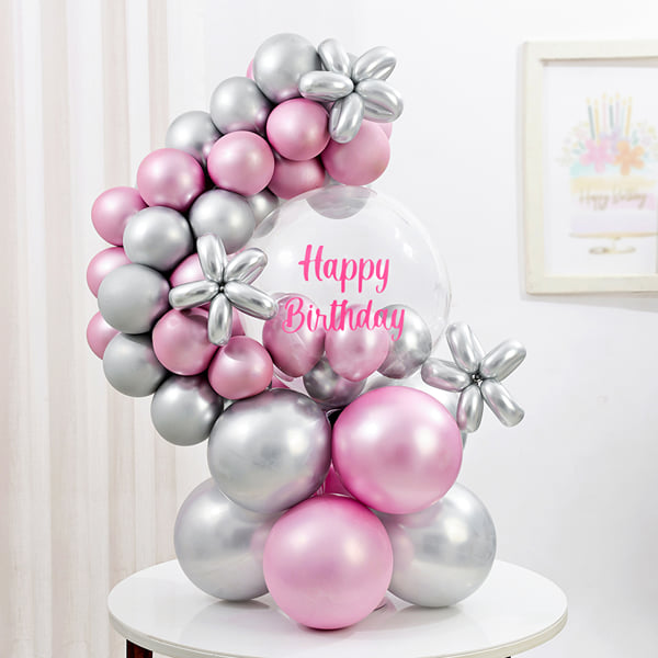 Pink Chrome Birthday Balloon Bouquet