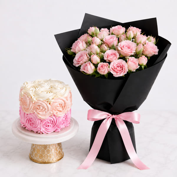 Pink Delight Cake and Flowers Combo