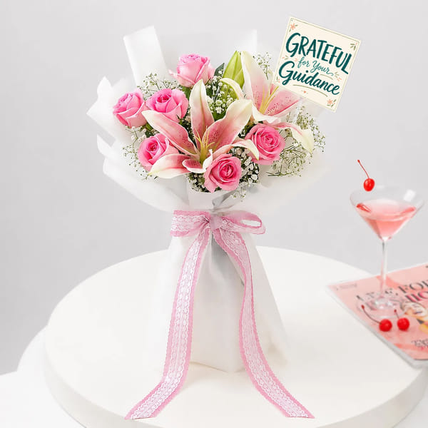 Pink Lily and Rose Bouquet for Teacher