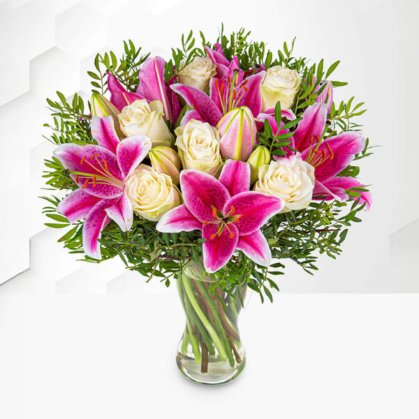Pink Lily & White Rose