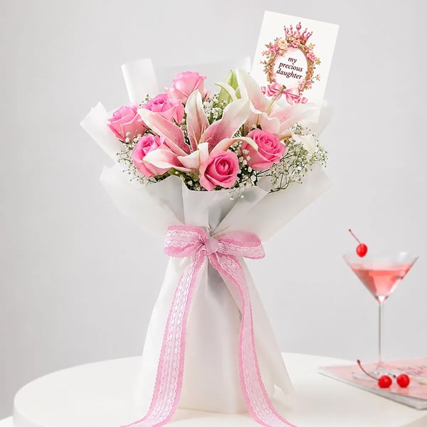 Pink Oriental Lily Bouquet for Daughter