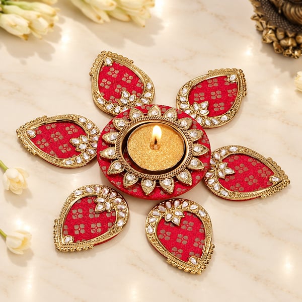 Pink Rangoli with Tealight Candle Diwali Set