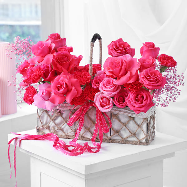 Pink Roses and Carnation Garden Basket