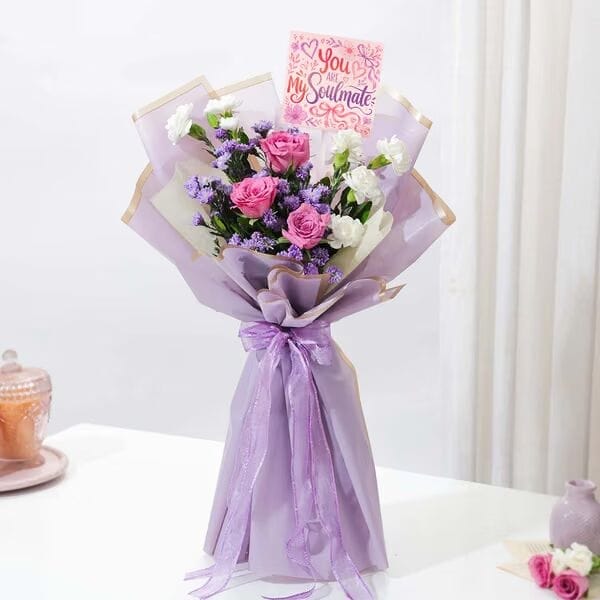 Pink Roses & White Carnations Bouquet