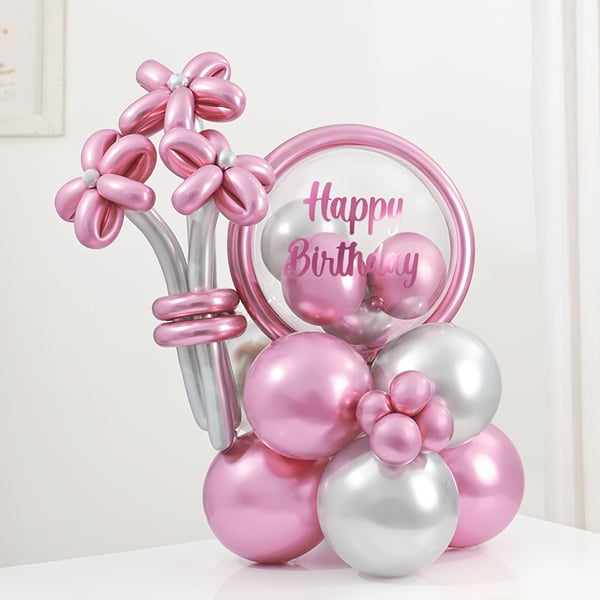 Pink Silver Balloon Bouquet for Birthday