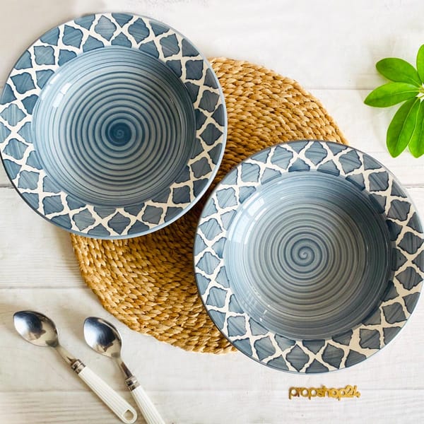 Plate - Round - Ceramic - Grey - Set Of 2