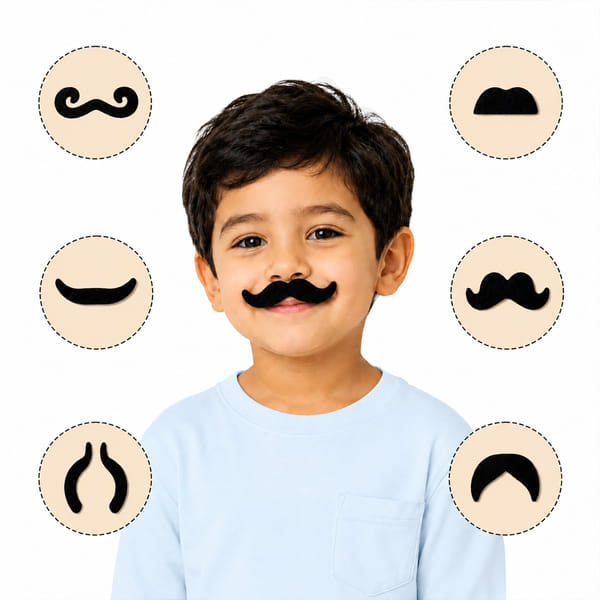 Playful Party Kids Fake Moustache Set - 12 pcs
