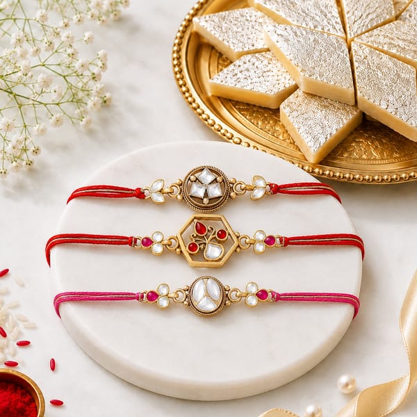 Premium Antique Meenakari Rakhi Set with Kaju Katli