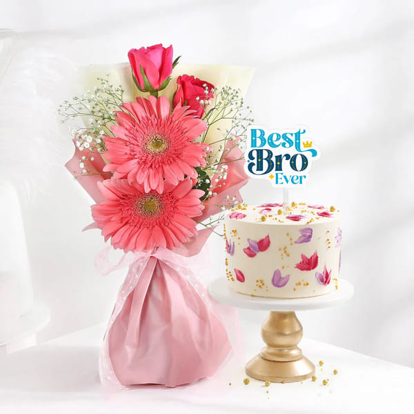Premium Floral Cake with Bouquet for Brother