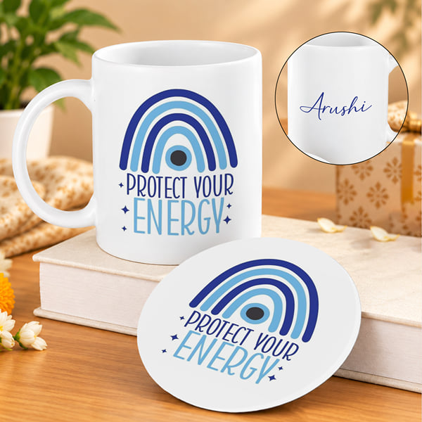 Protect Your Energy Personalized Mug Coaster Set